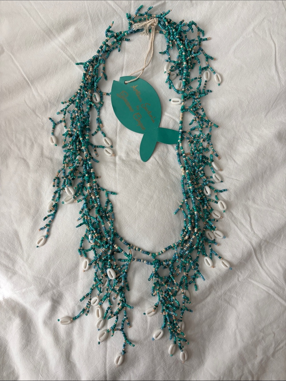 Antica Sartoria by Giacomo Cinque Teal Beaded Necklace with White Shell Accents